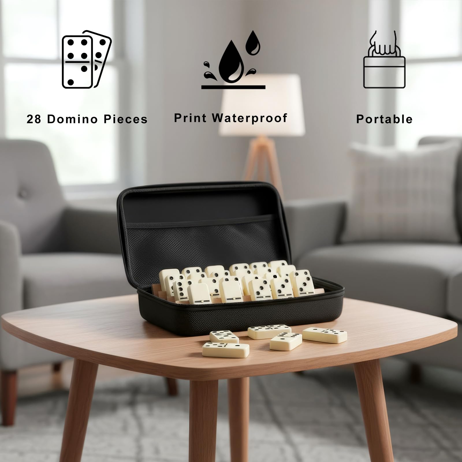 KIPPERYAN Jumbo Dominos Set with 4 Wooden Racks-Double 6 Dominos